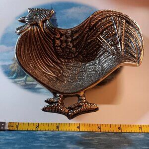 Vintage Pewter Chicken Rooster Decorative Bowl 6 X 7 inches AWESOME! *READ*